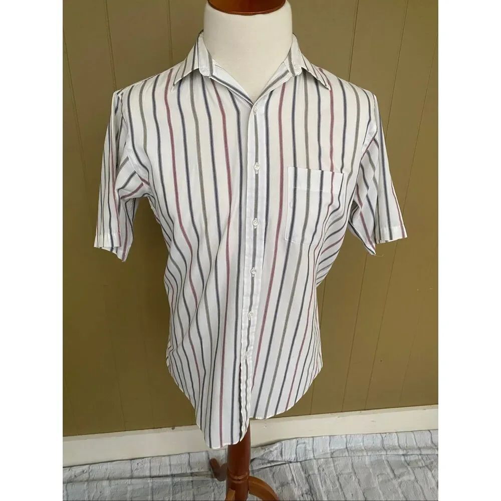 Arrow bradshaw men M 16 neck short sleeve stripe button down shirt